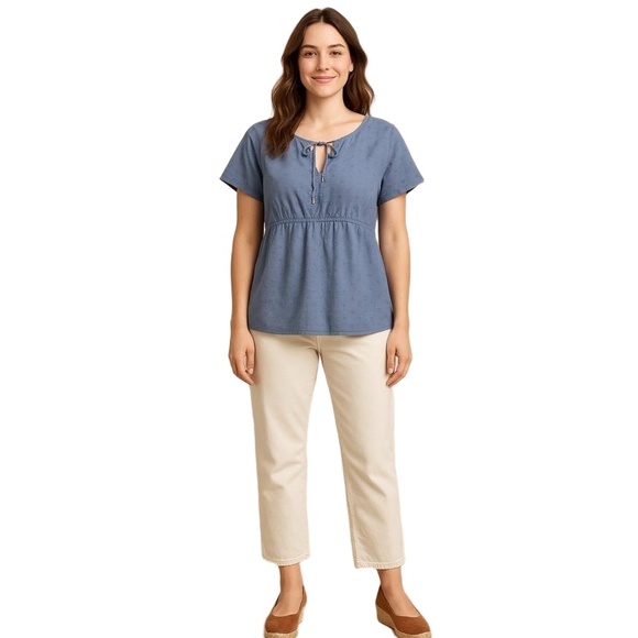 Sonoma Life + Style Blue Eyelet Blouse 2X Cotton Boho Peasant Top - Picture 1 of 7
